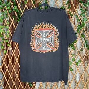 Vintage 90s WCC big dogs super faded flame iron cross tshirt